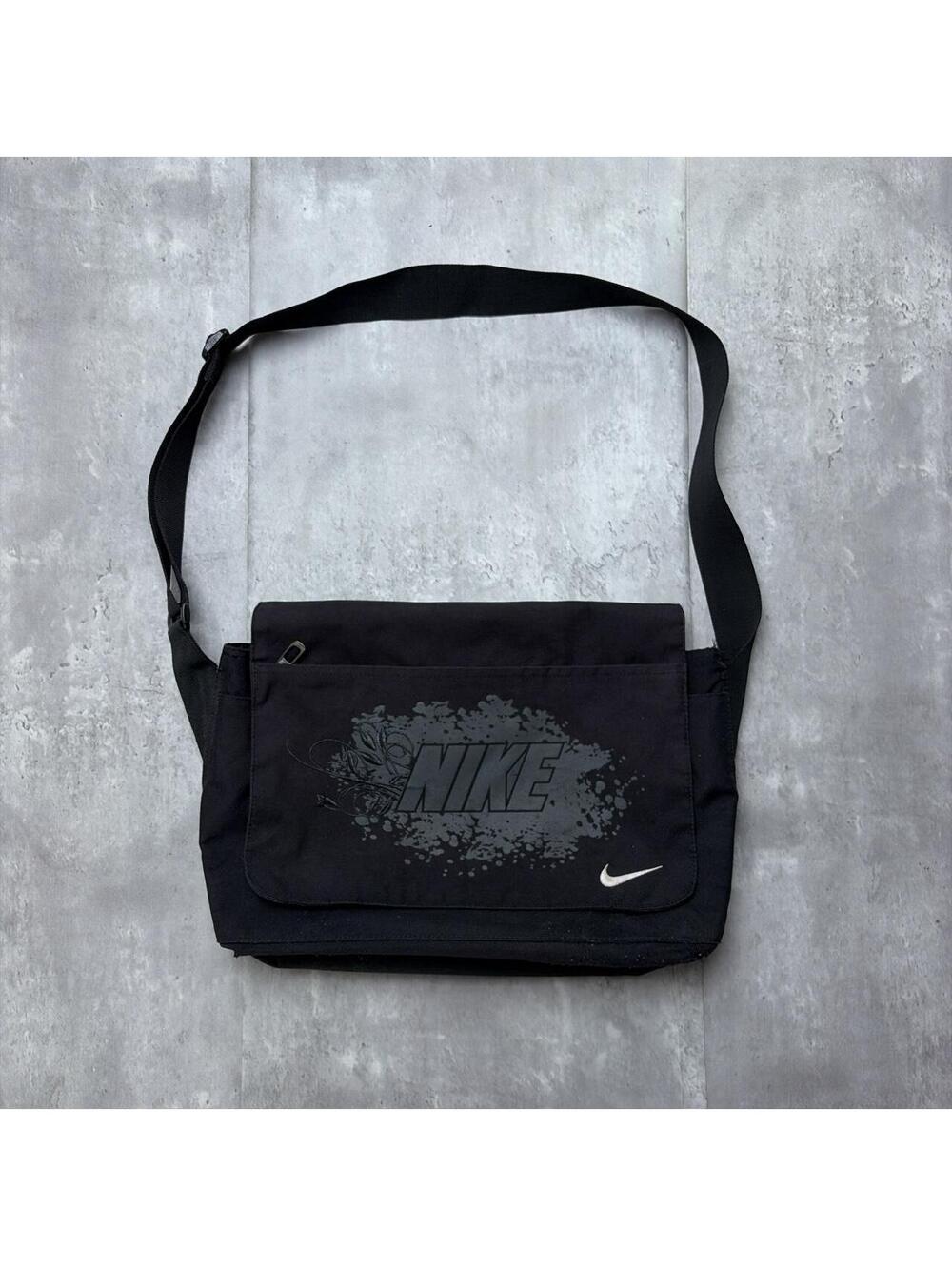 Y2K Black Nike Swoosh Grunge Skater Messenger Bag